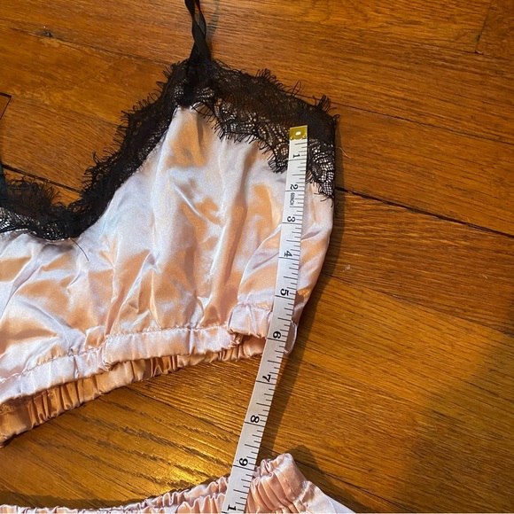 SHEIN Pink Satin Pajama Set with Black Lace - Picture 9 of 9